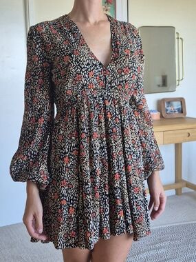 Free People floral print V Neck Open Back mini dress